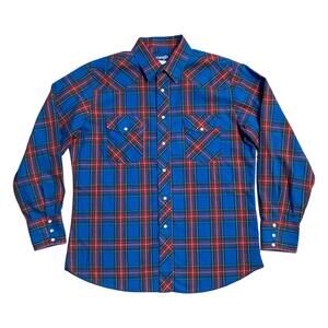 Vintage Wrangler Pearl Snap Shirt Mens Sz Large Plaid Multicolor Cowboy Western
